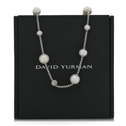 David Yurman Sterling Silver Diamond Cultured Pearl Pave Station Necklace 5 of 5
