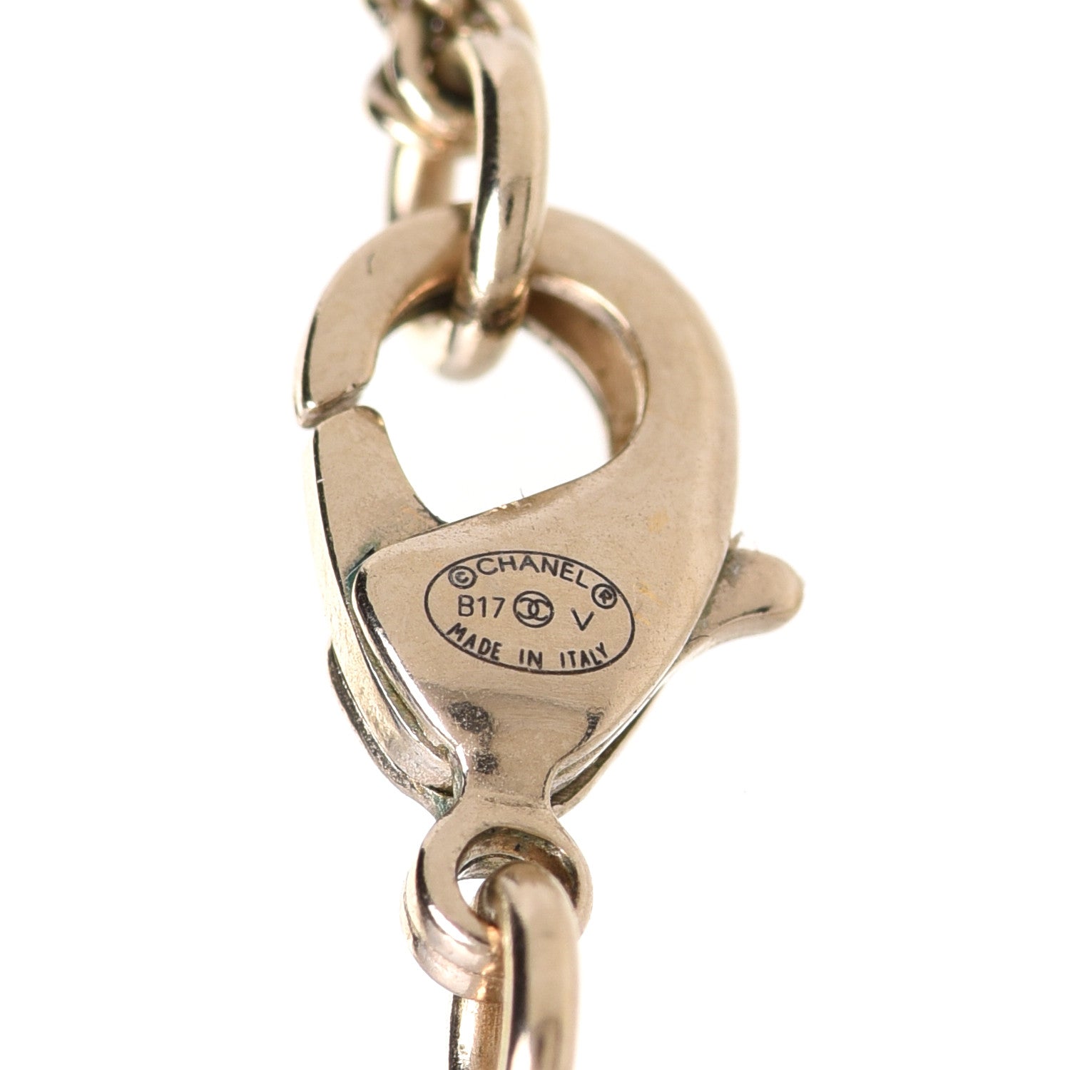 Chanel Metal Quilted CC Pendant Necklace Gold White 5 of 5