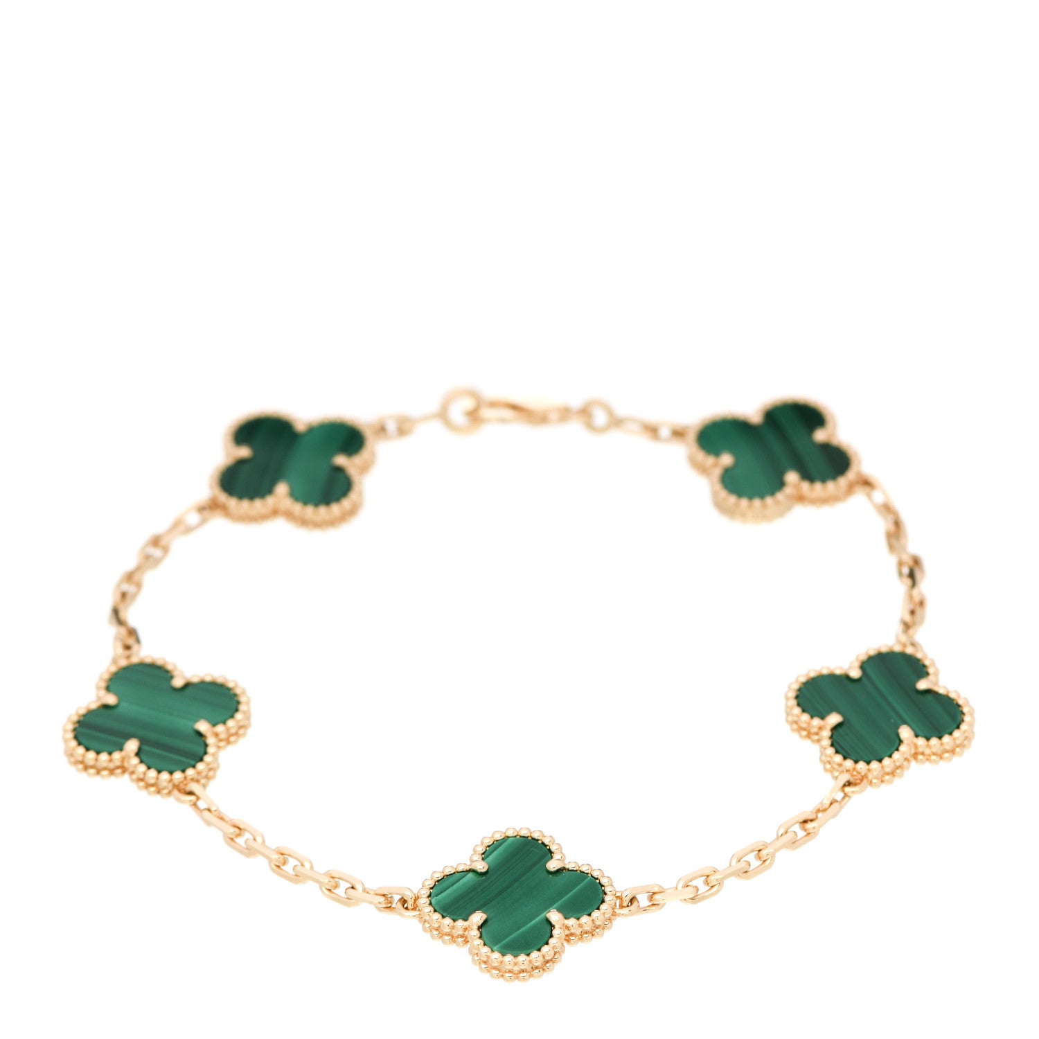 Van Cleef & Arpels 18K Yellow Gold Malachite 5 Motifs Vintage Alhambra Bracelet 1 of 4