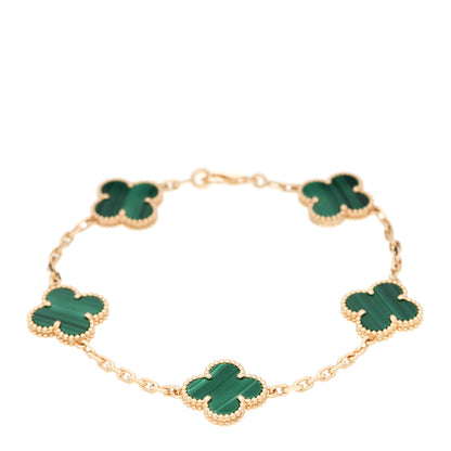 Van Cleef & Arpels 18K Yellow Gold Malachite 5 Motifs Vintage Alhambra Bracelet 1 of 4