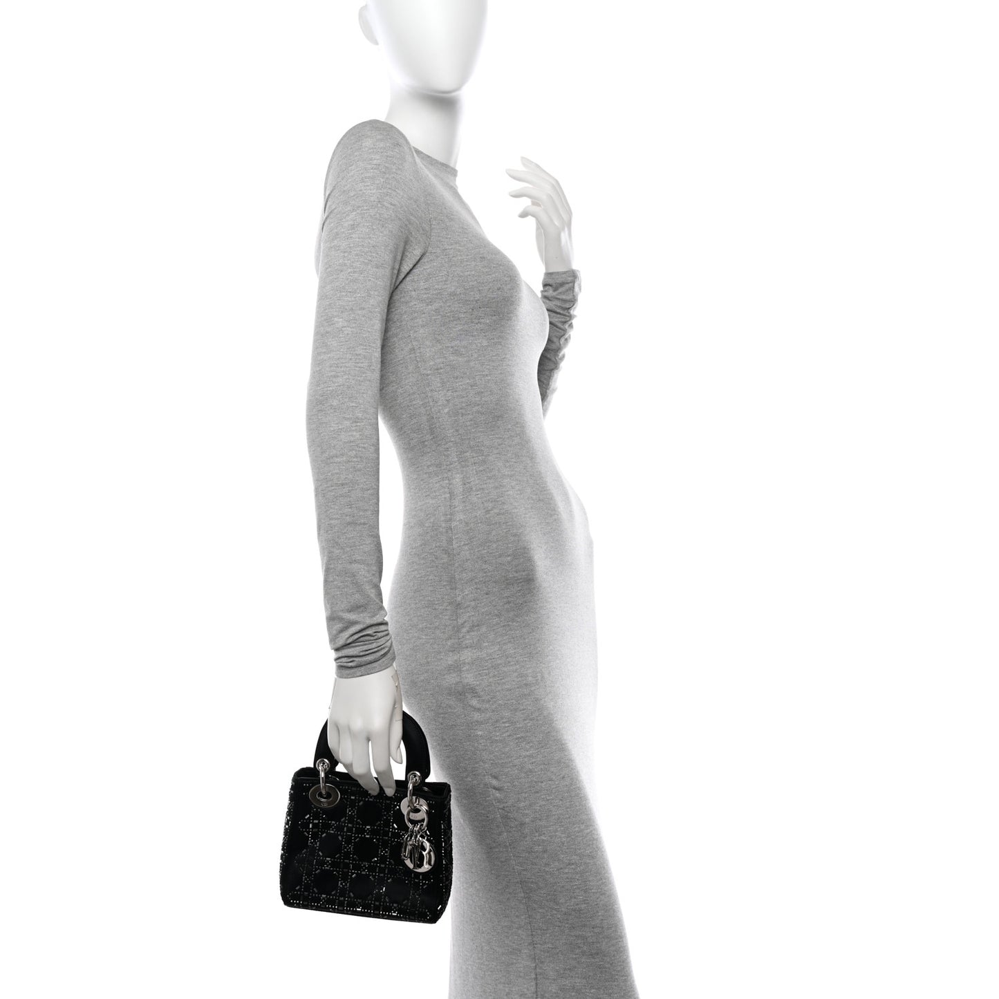 Satin Crystal Cannage Mini Lady Dior Black
