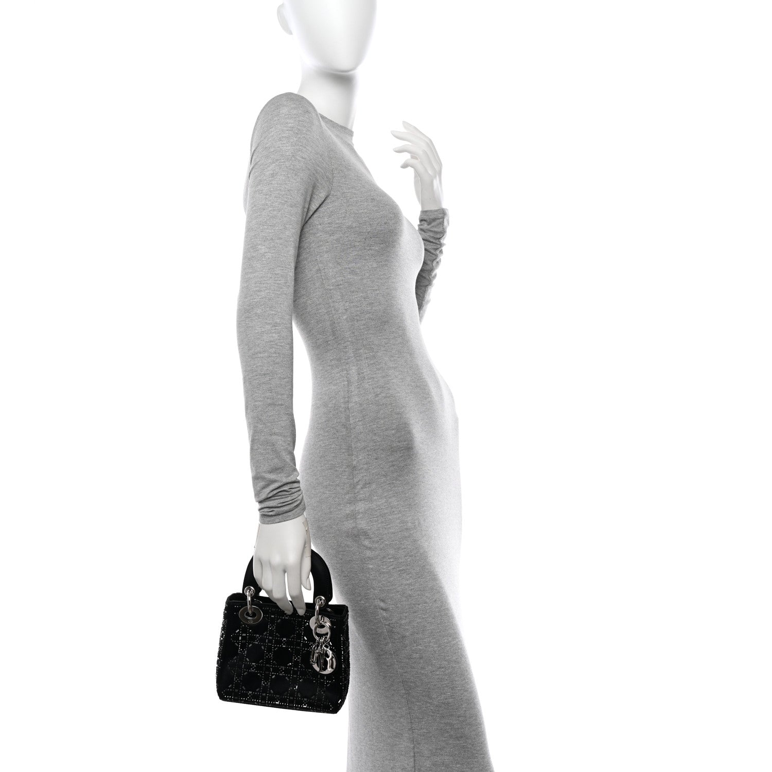 Christian Dior Satin Crystal Cannage Mini Lady Dior Black 2 of 10
