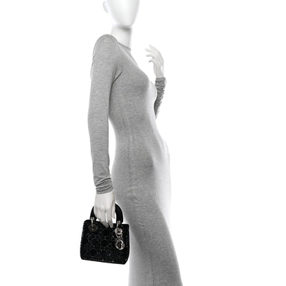 Christian Dior Satin Crystal Cannage Mini Lady Dior Black 2 of 10