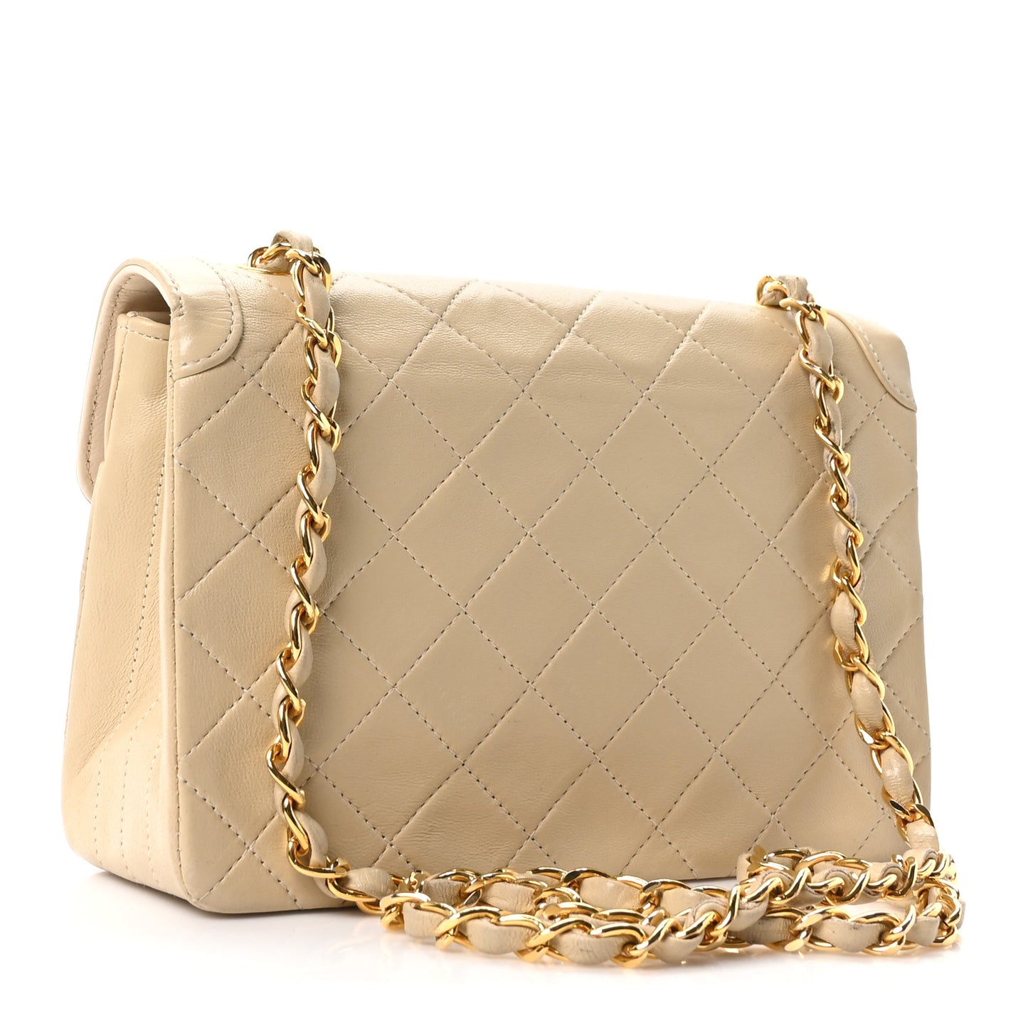 Lambskin Quilted Small Single Flap Beige