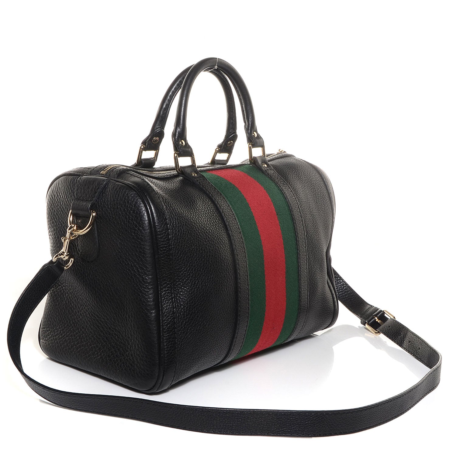 Gucci Leather Vintage Web Medium Boston Black 3 of 8