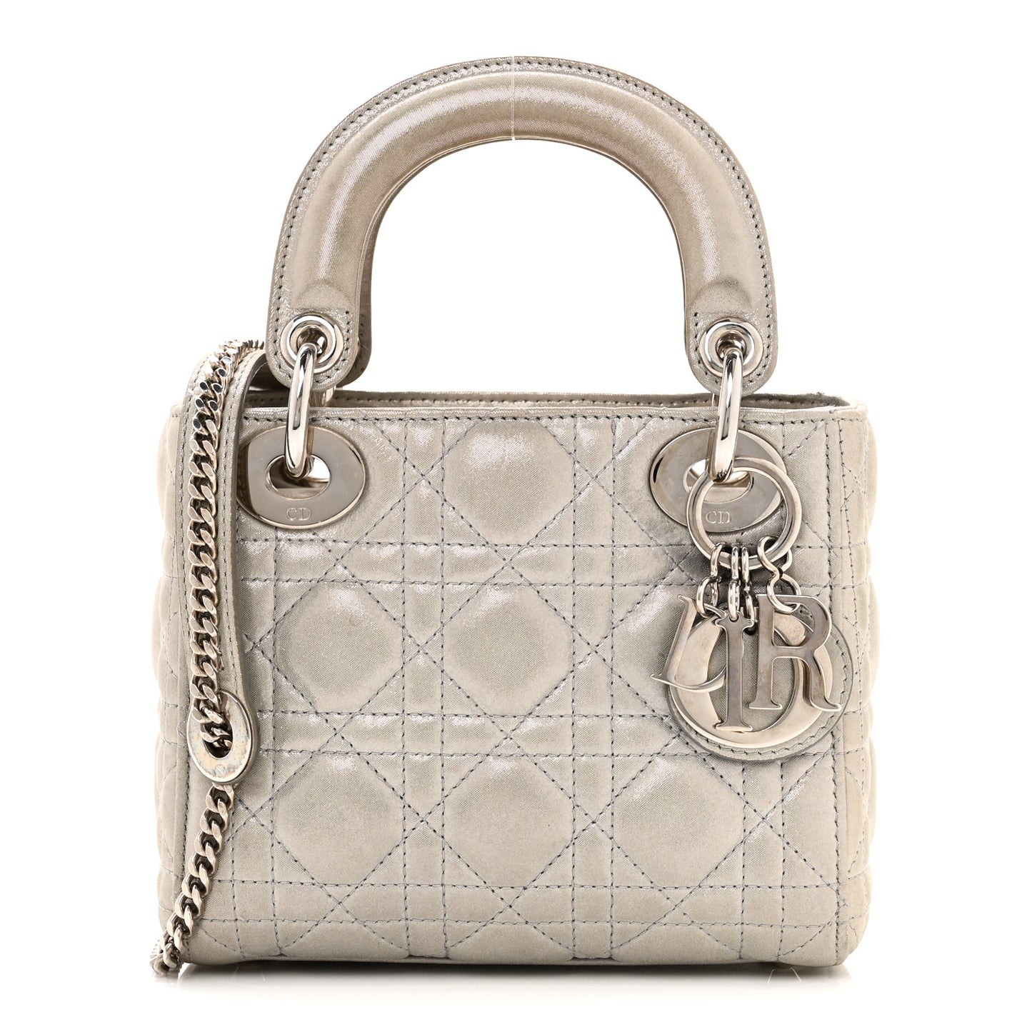Metallic Lambskin Cannage Mini Lady Dior Silver