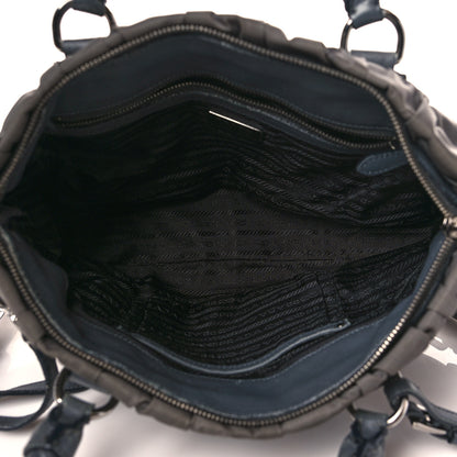 Prada Tessuto Nylon Nappa Braided Gaufre Shopping Satchel Grey 5 of 14