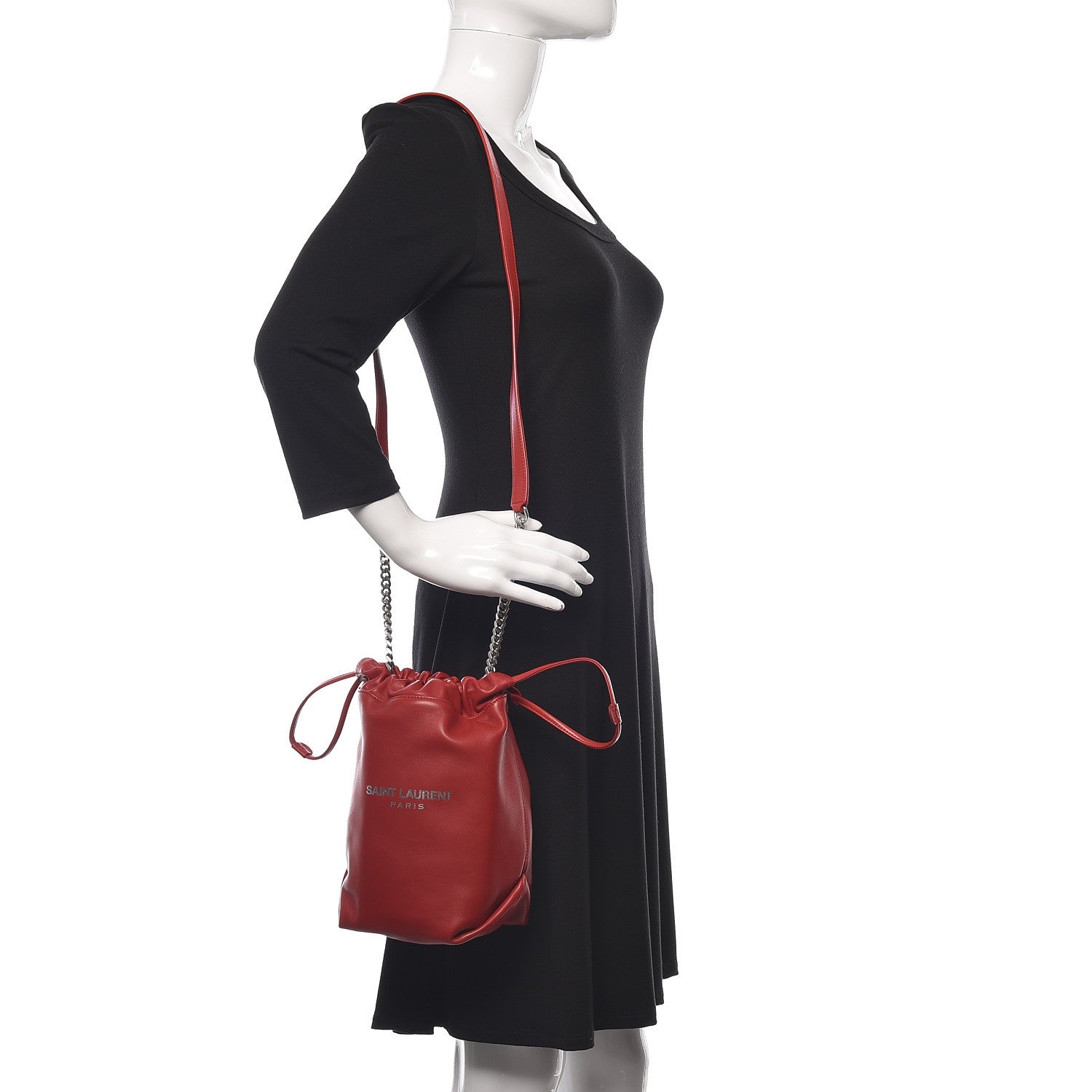 Saint Laurent Lambskin Small Teddy Bucket Bag Red 2 of 12