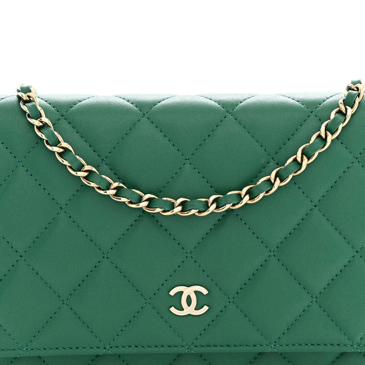 Lambskin Quilted Wallet On Chain WOC Green