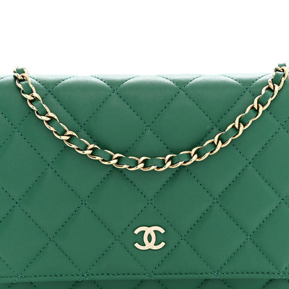 Chanel Lambskin Quilted Wallet On Chain WOC Green 8 of 11