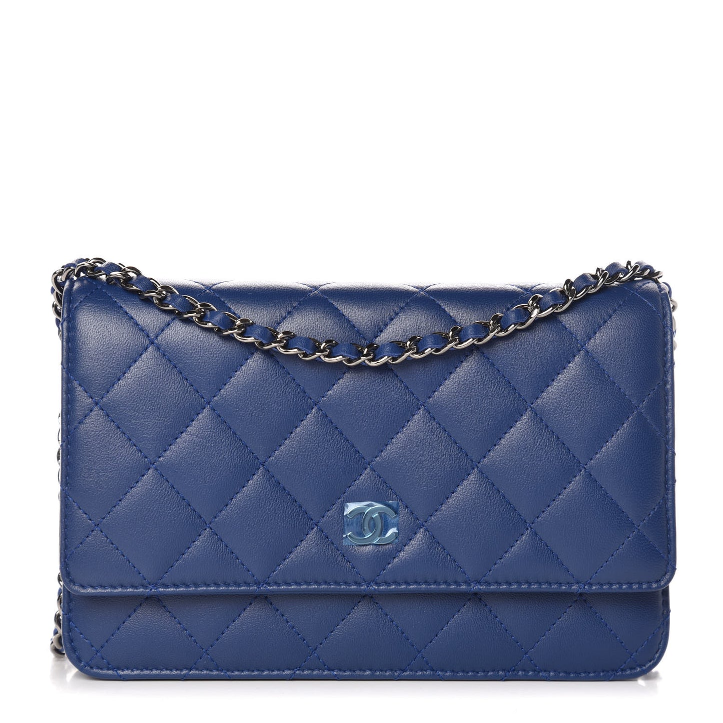 Lambskin Quilted Wallet On Chain WOC Dark Blue