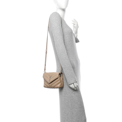 Saint Laurent Calfskin Y Quilted Monogram Toy Loulou Crossbody Bag Dark Beige 2 of 9