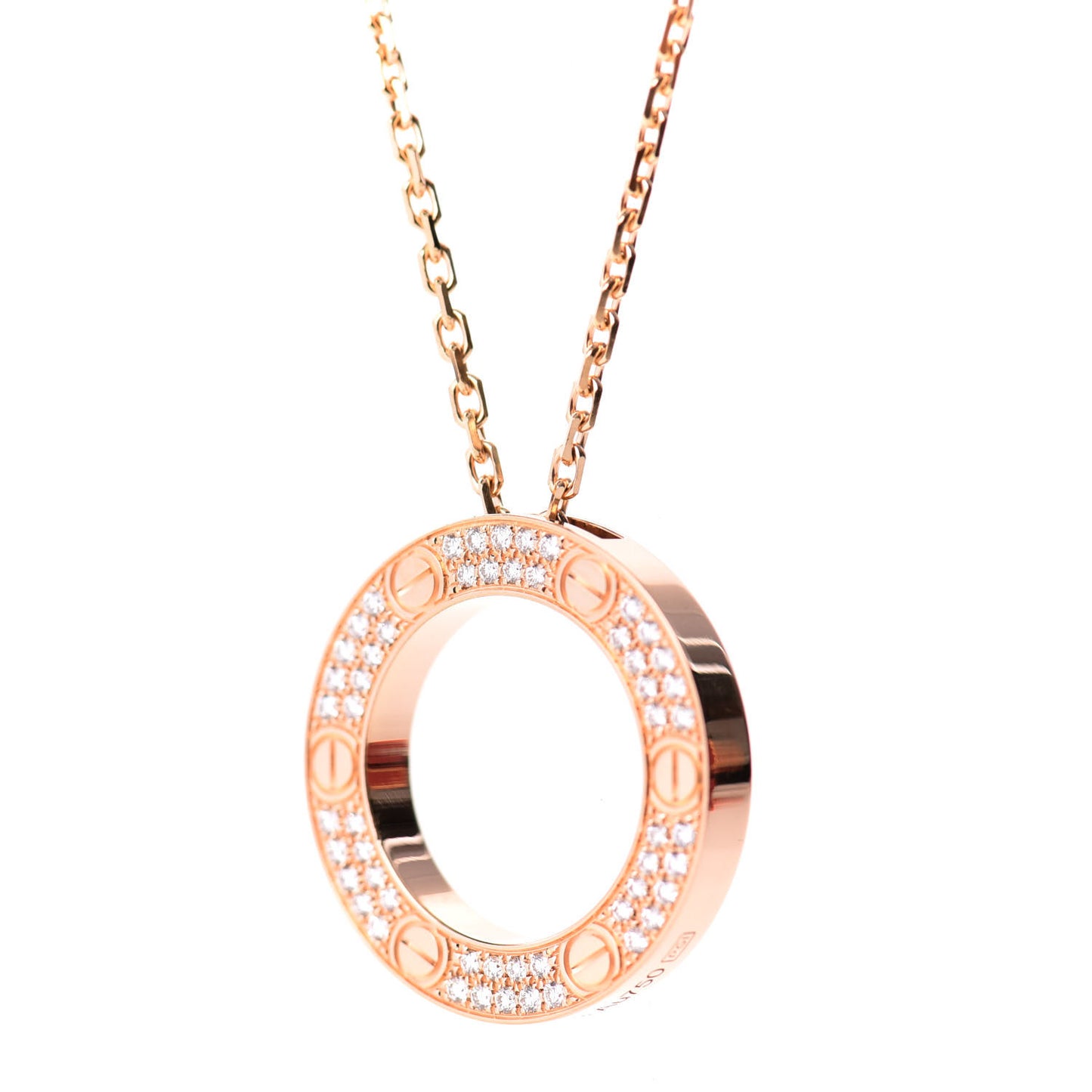 18K Pink Gold Diamond LOVE Paved Necklace