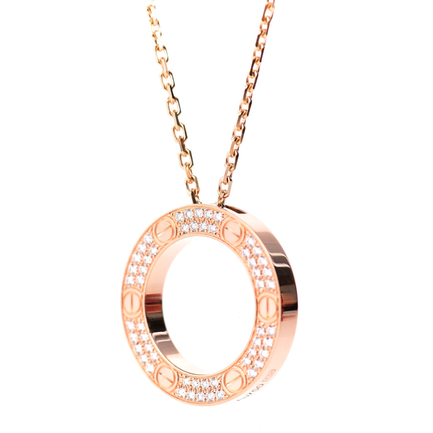Cartier 18K Pink Gold Diamond LOVE Paved Necklace 3 of 8