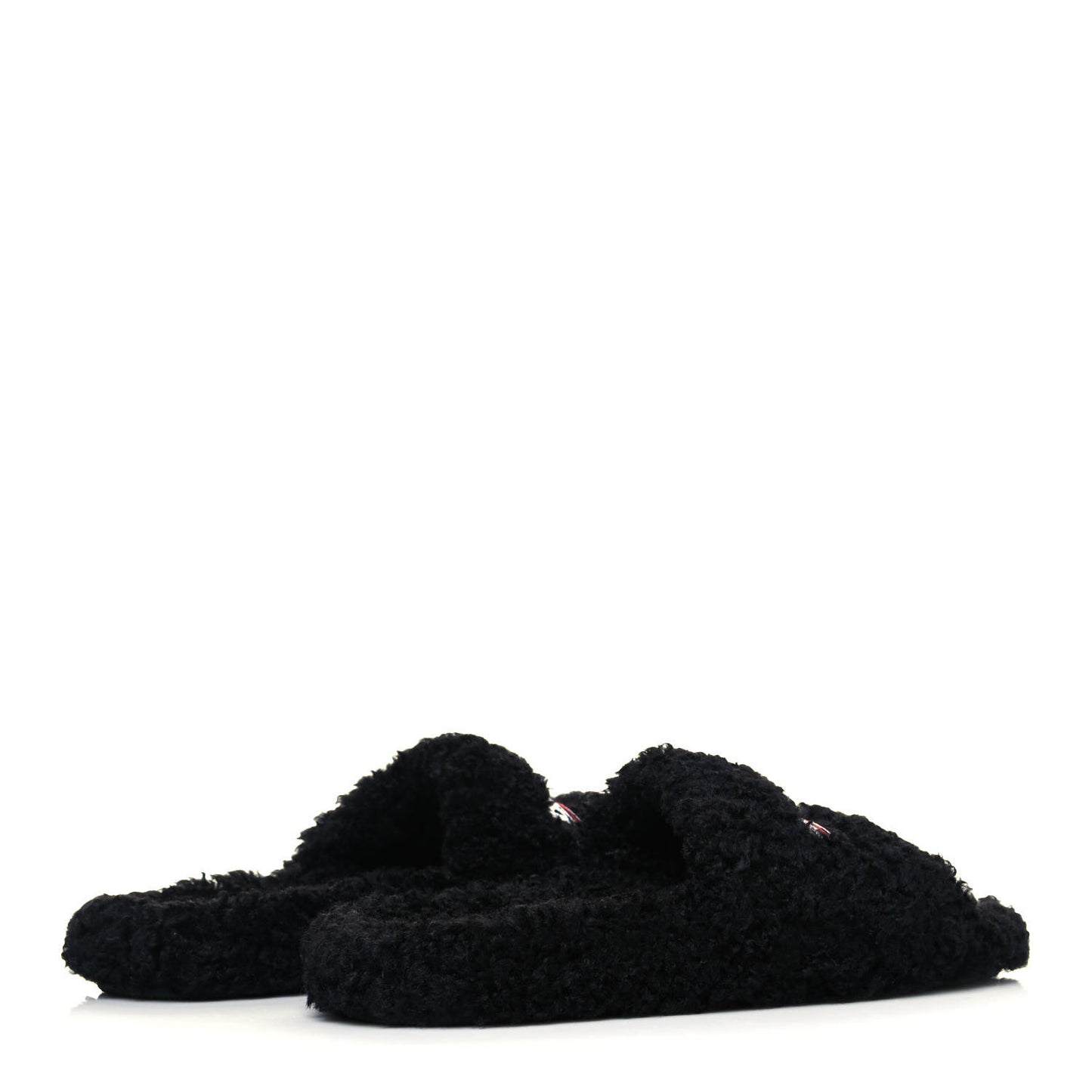 Faux Shearling Political Campaign Logo Slide Sandals 40 Black White Red