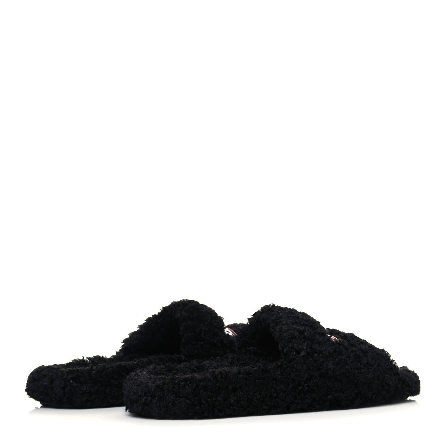 Balenciaga Faux Shearling Political Campaign Logo Slide Sandals 40 Black White Red 4 of 5
