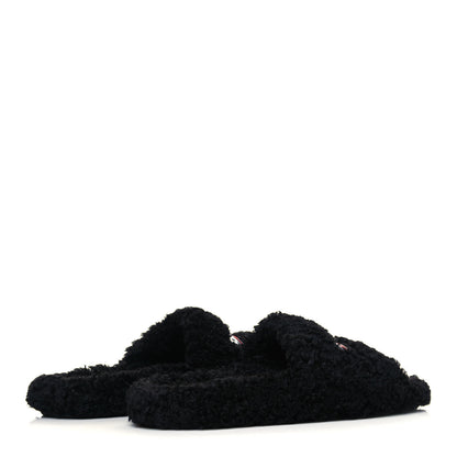 Balenciaga Faux Shearling Political Campaign Logo Slide Sandals 40 Black White Red 4 of 5