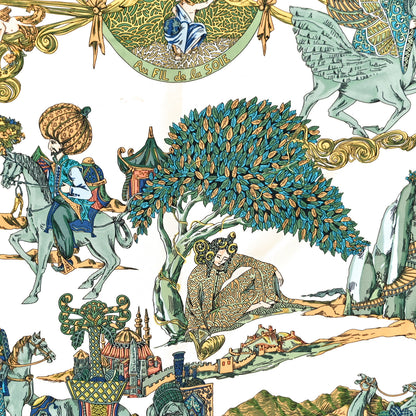 Hermes Silk Au Fil De La Soie Scarf 90 Blue White Multicolor 8 of 8