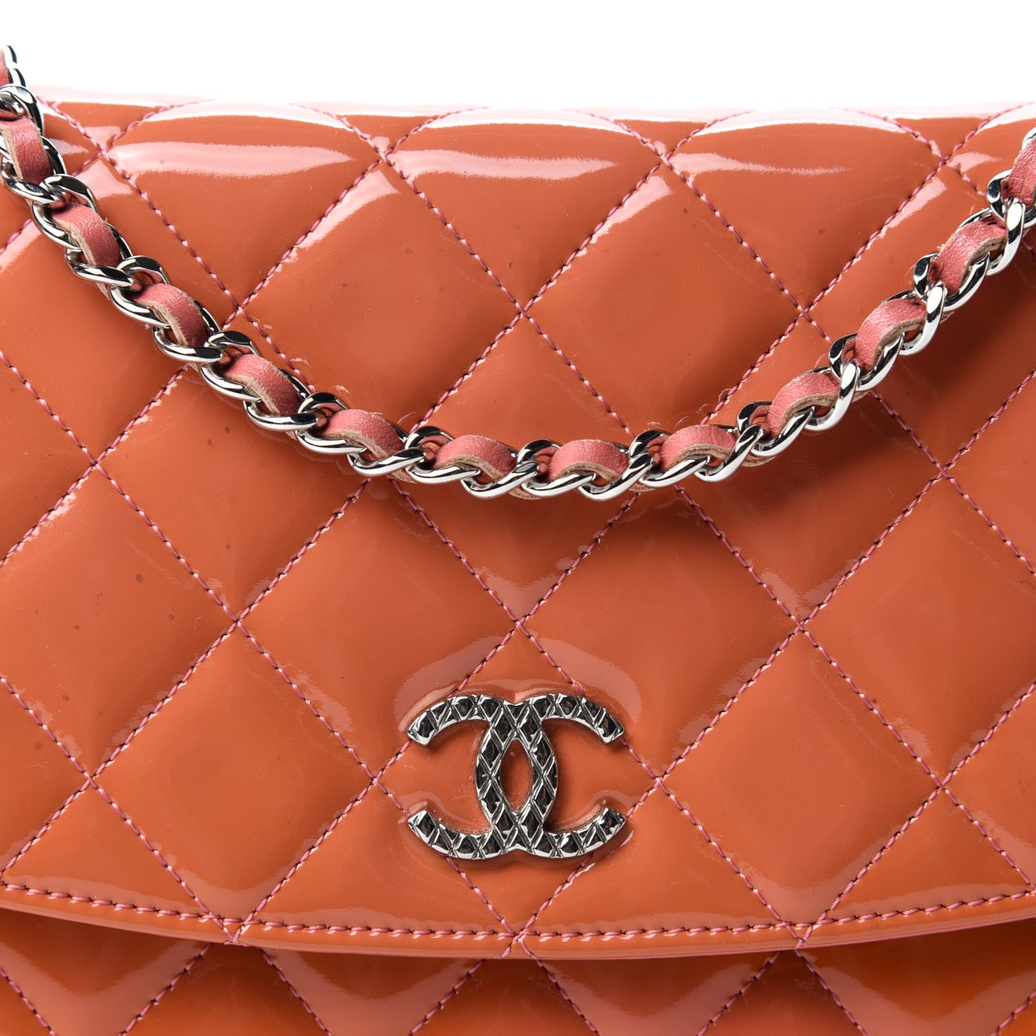 Chanel Patent Quilted Brilliant Wallet On Chain WOC Orange 11 of 11