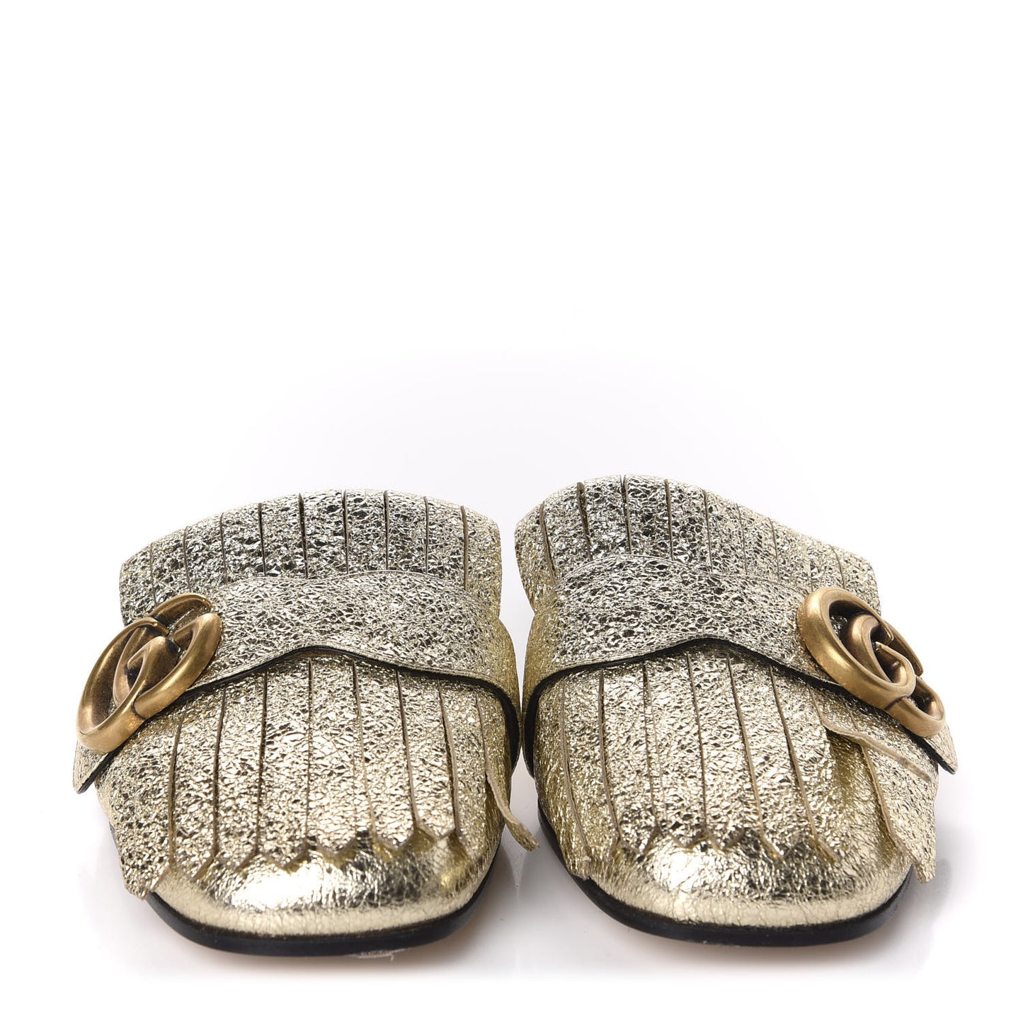 Galassia Womens GG Marmont Fringe Slippers 35.5 Platino
