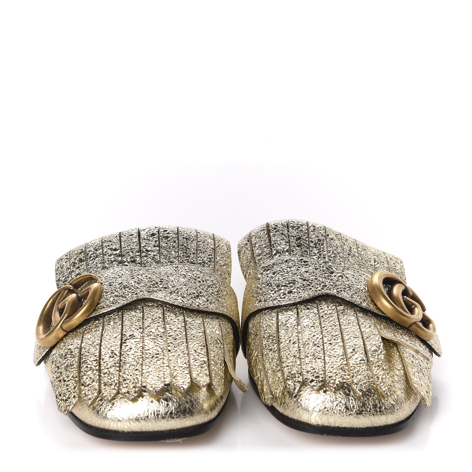 Gucci Galassia Womens GG Marmont Fringe Slippers 35.5 Platino 2 of 9