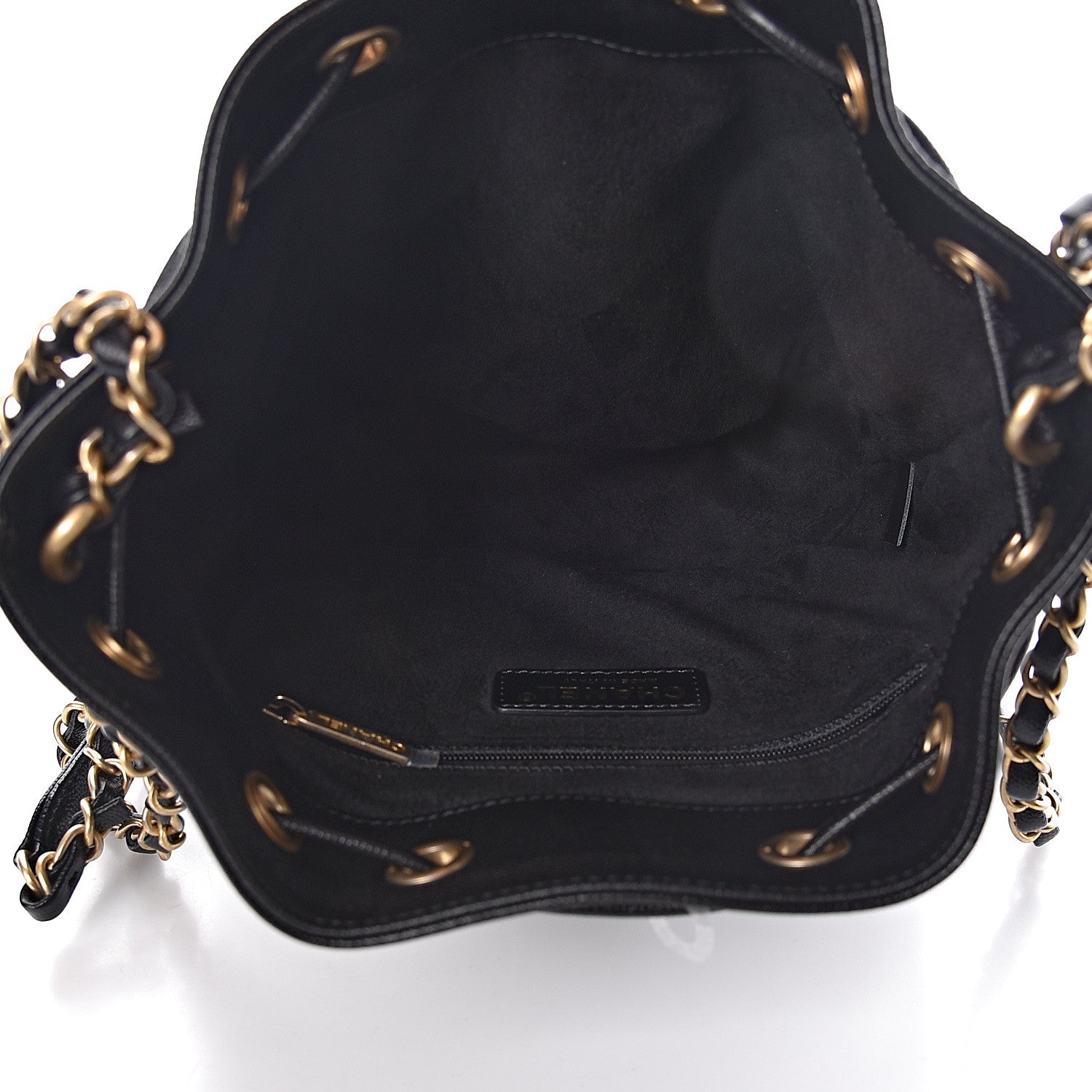 Chanel Caviar Deauville Drawstring Bucket Bag Black 5 of 10