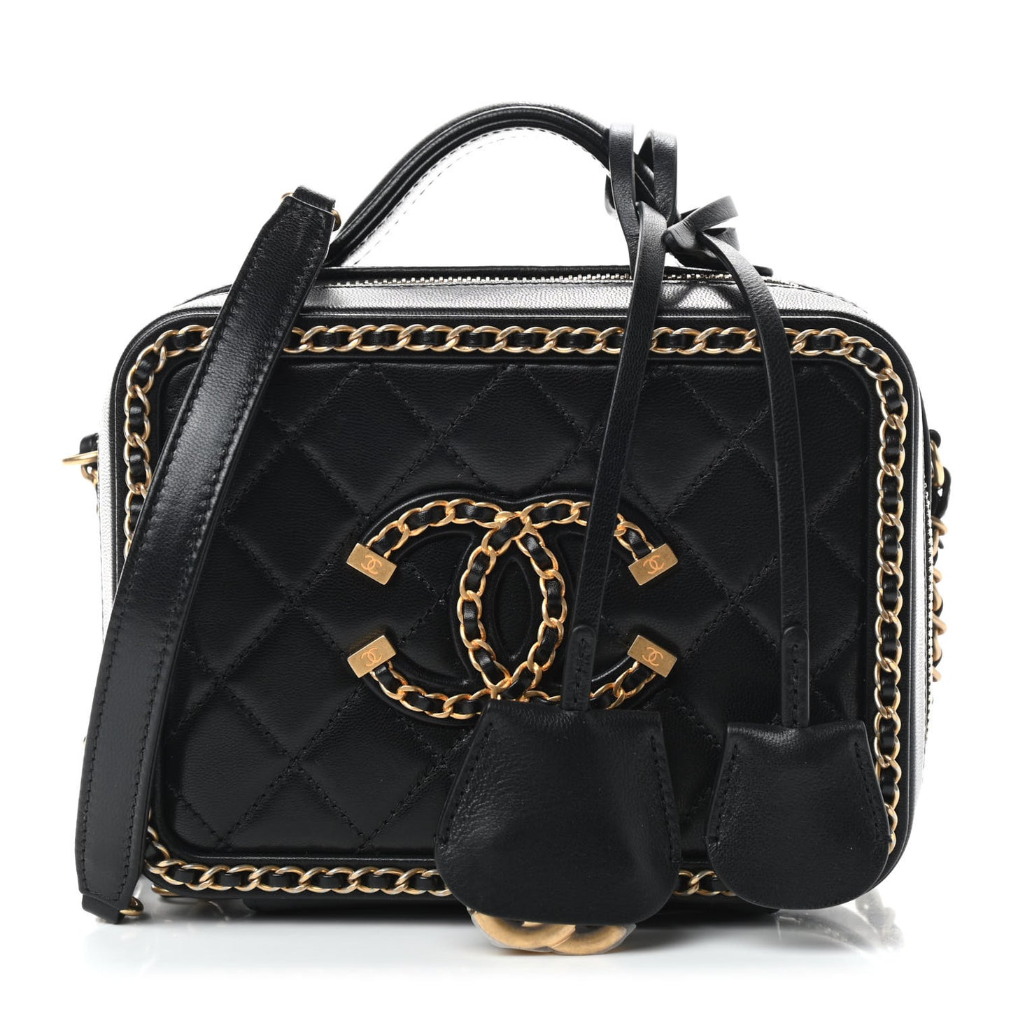 Goatskin Quilted Small CC Filigree Vanity Case Black