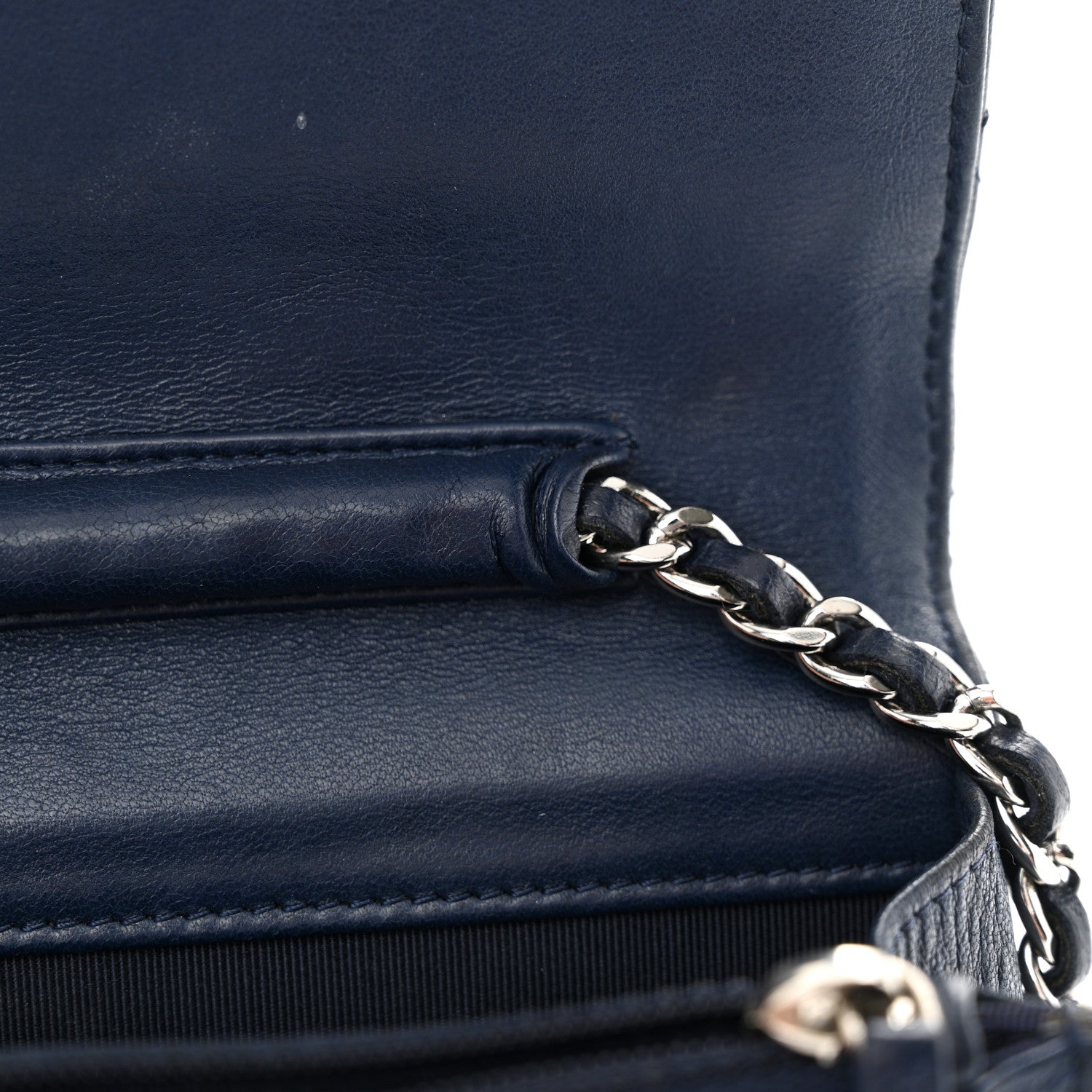 Chanel Lambskin Quilted Wallet On Chain WOC Navy Blue 12 of 15