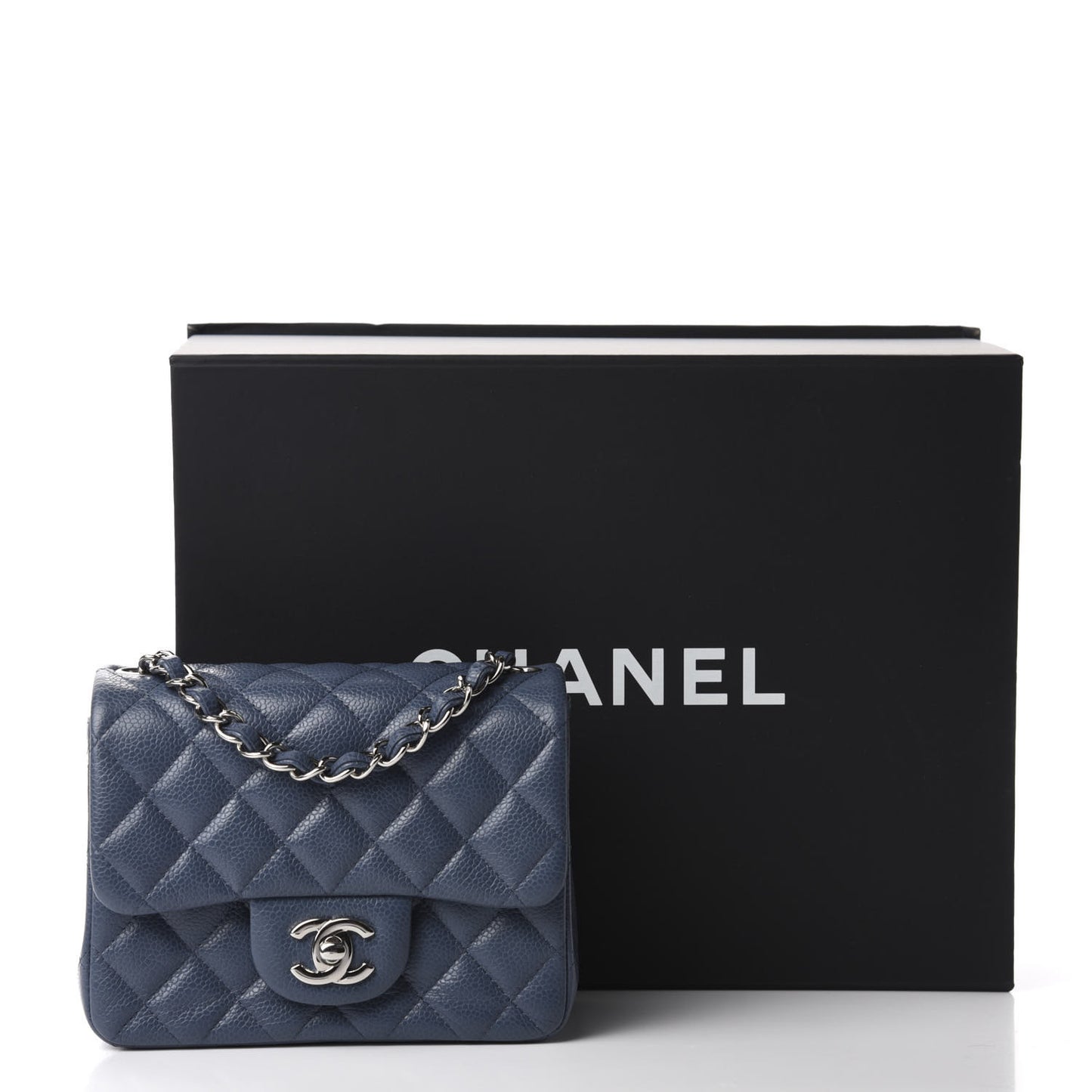 Caviar Quilted Mini Square Flap Dark Blue