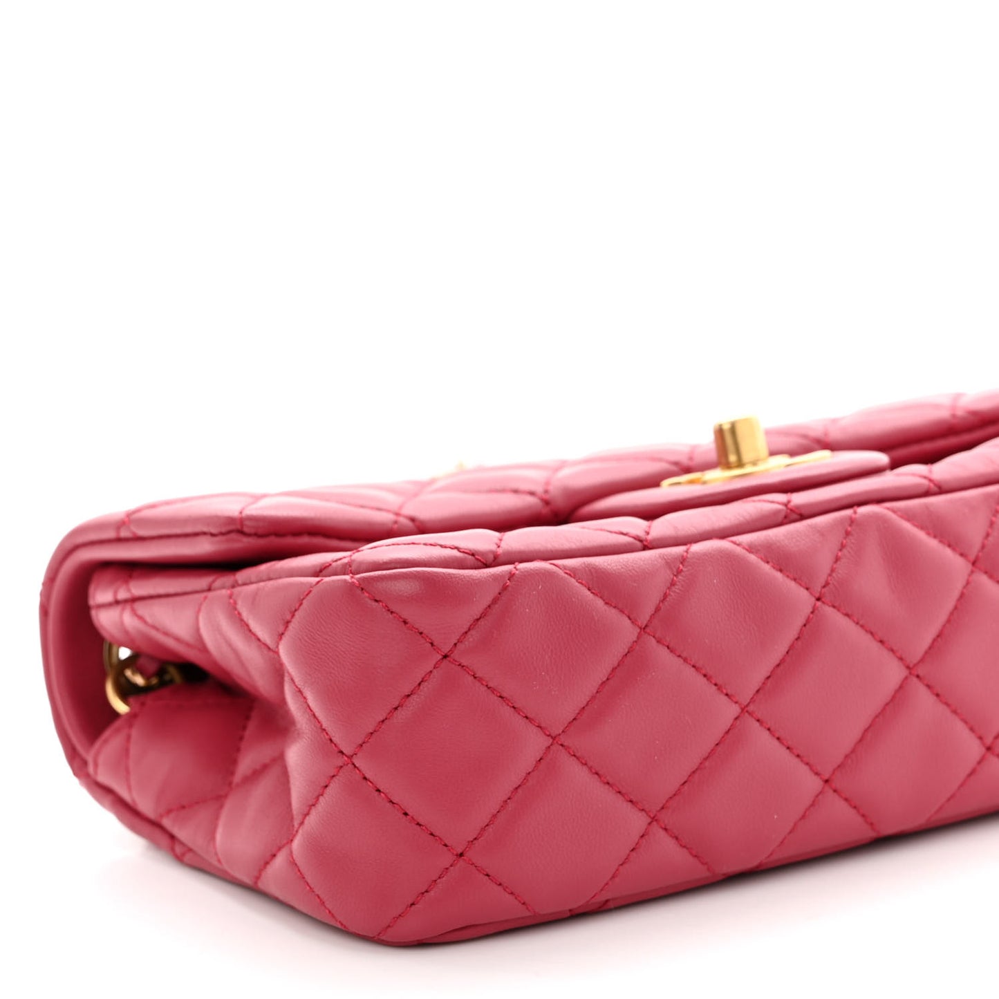 Lambskin Quilted Mini Rectangular Pearl Crush Flap Fuchsia