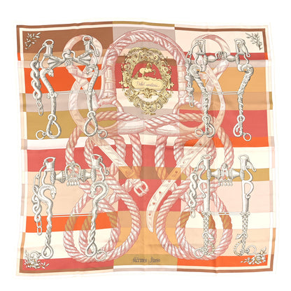 Hermes Silk Double Face Della Cavalleria Fine Scarf 90 White Rose Orange 1 of 6