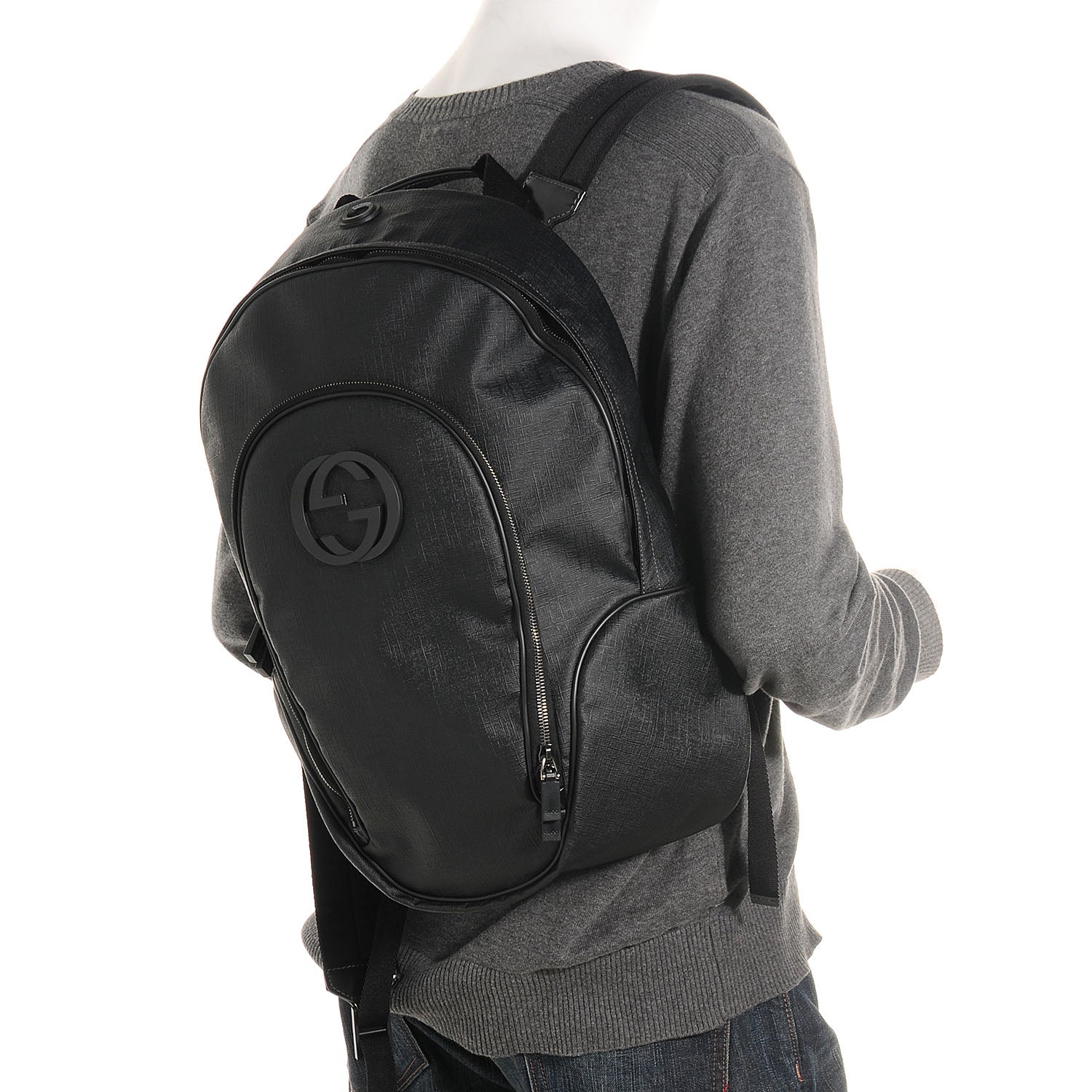 Gucci Coated Canvas Interlocking G Travel Backpack Black 2 of 9