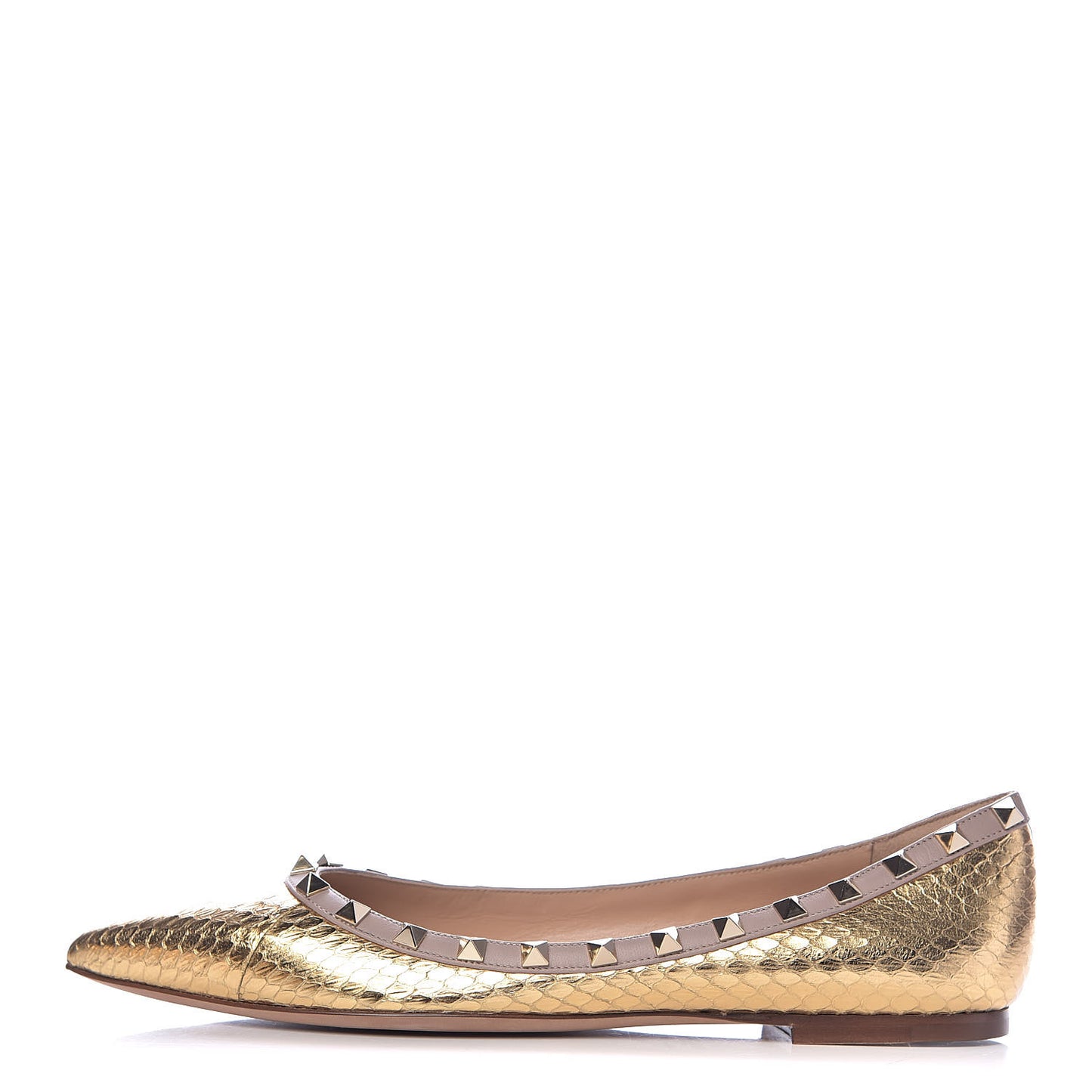 Metallic Watersnake Rockstud Ballerina Flats 40 Gold Poudre