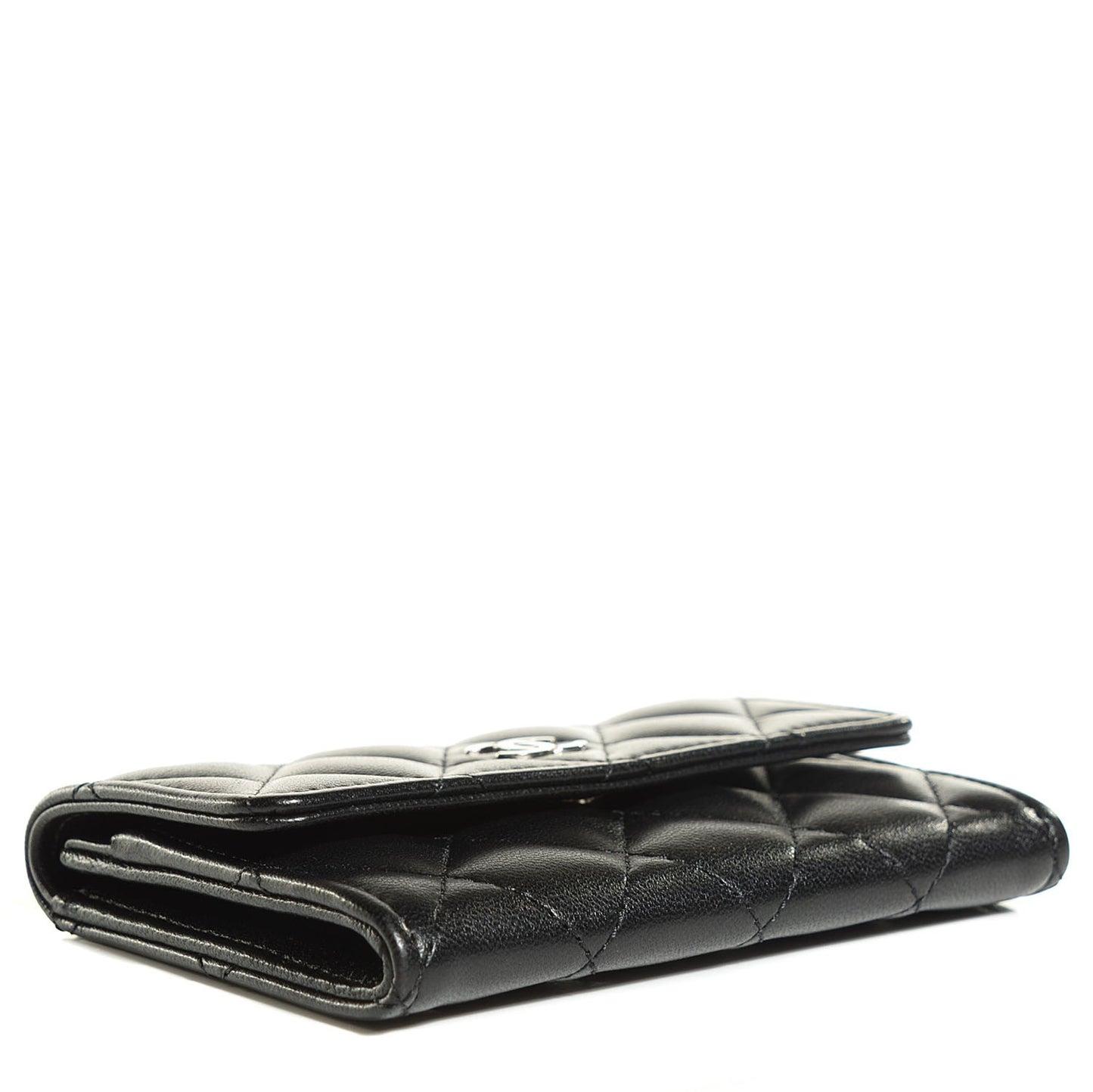 Lambskin Quilted Flap Card Holder Black