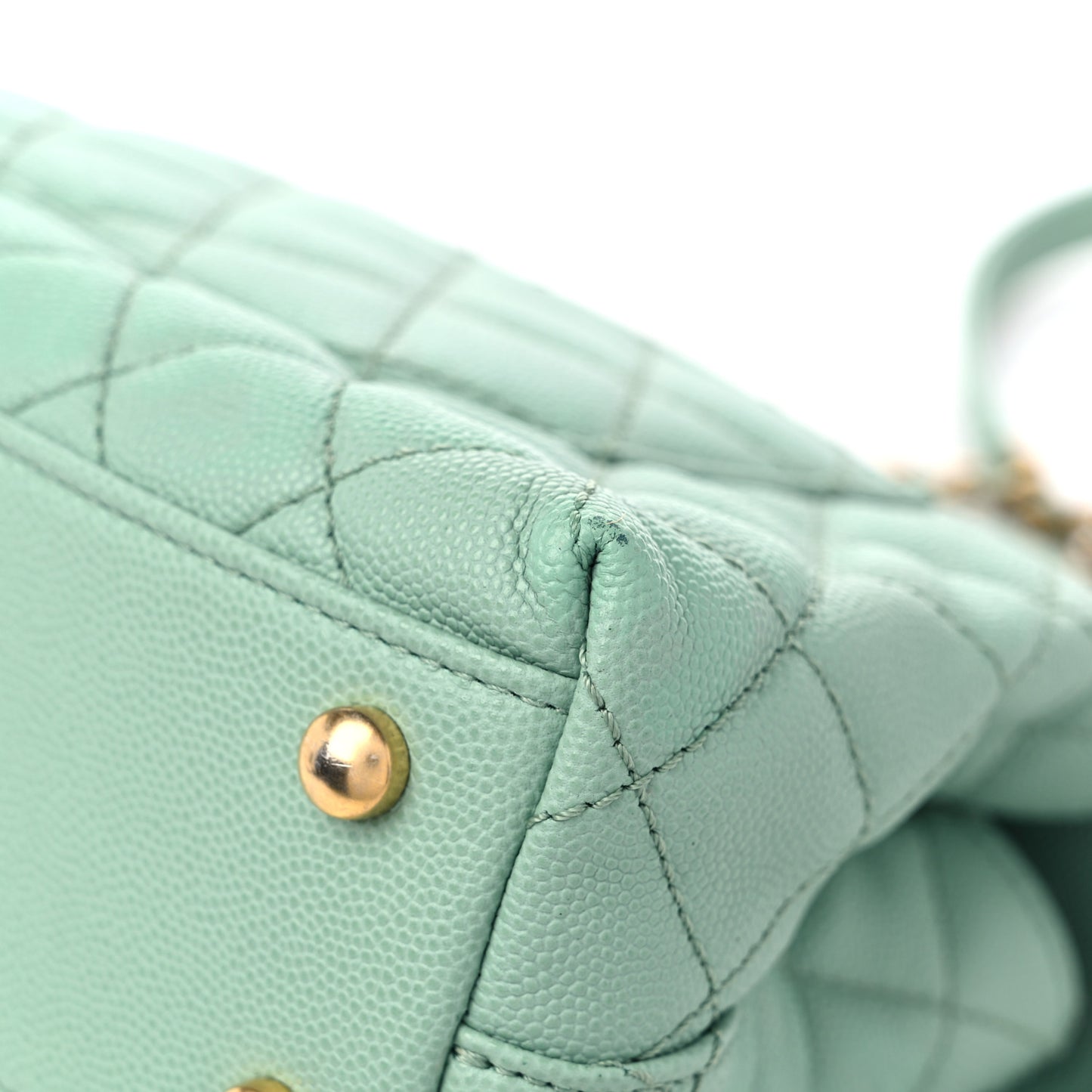 Caviar Quilted Mini Coco Chain Handle Flap Light Green