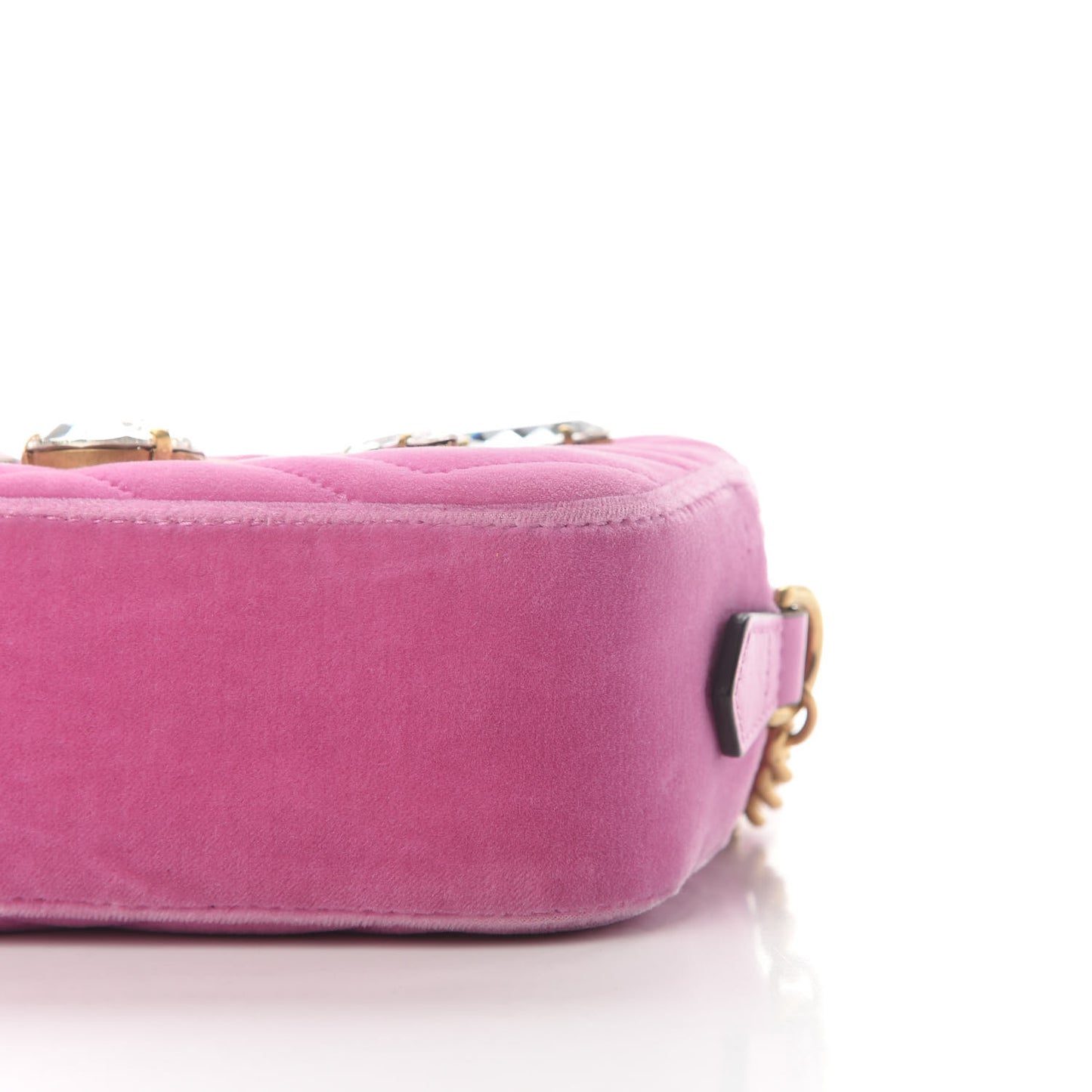 Velvet Matelasse Marquise Crystals Mini GG Marmont Chain Shoulder Bag Malva
