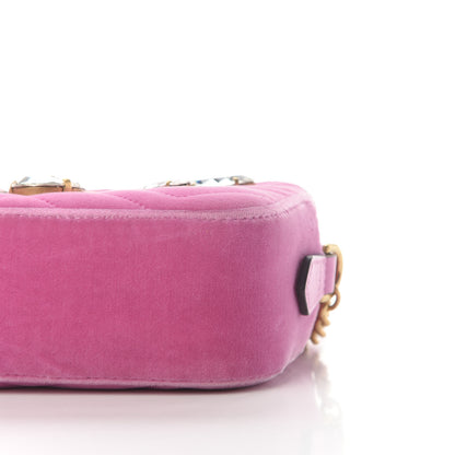 Gucci Velvet Matelasse Marquise Crystals Mini GG Marmont Chain Shoulder Bag Malva 8 of 8