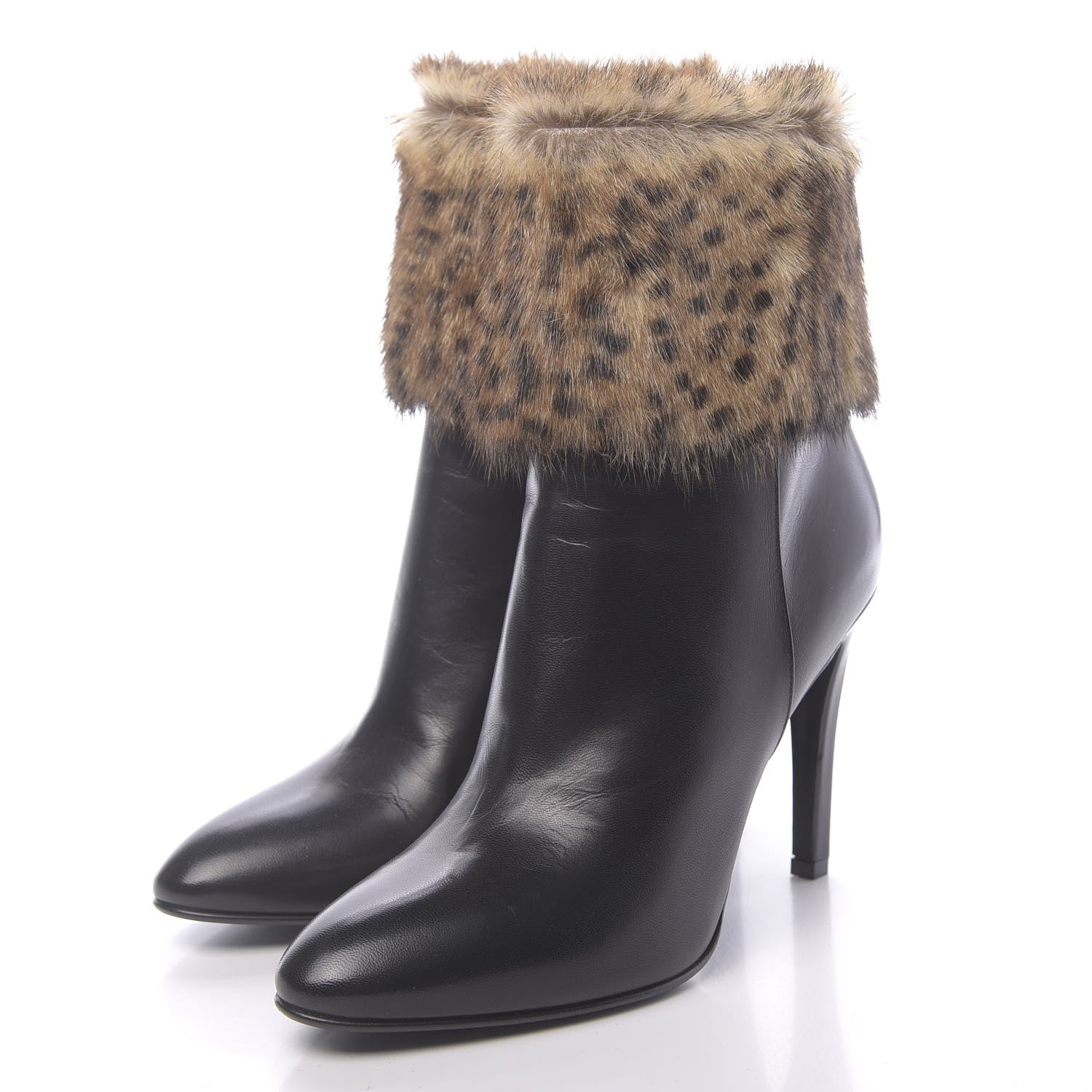 Saint Laurent Calfskin Fur Debbie Booties 37.5 Black 3 of 10
