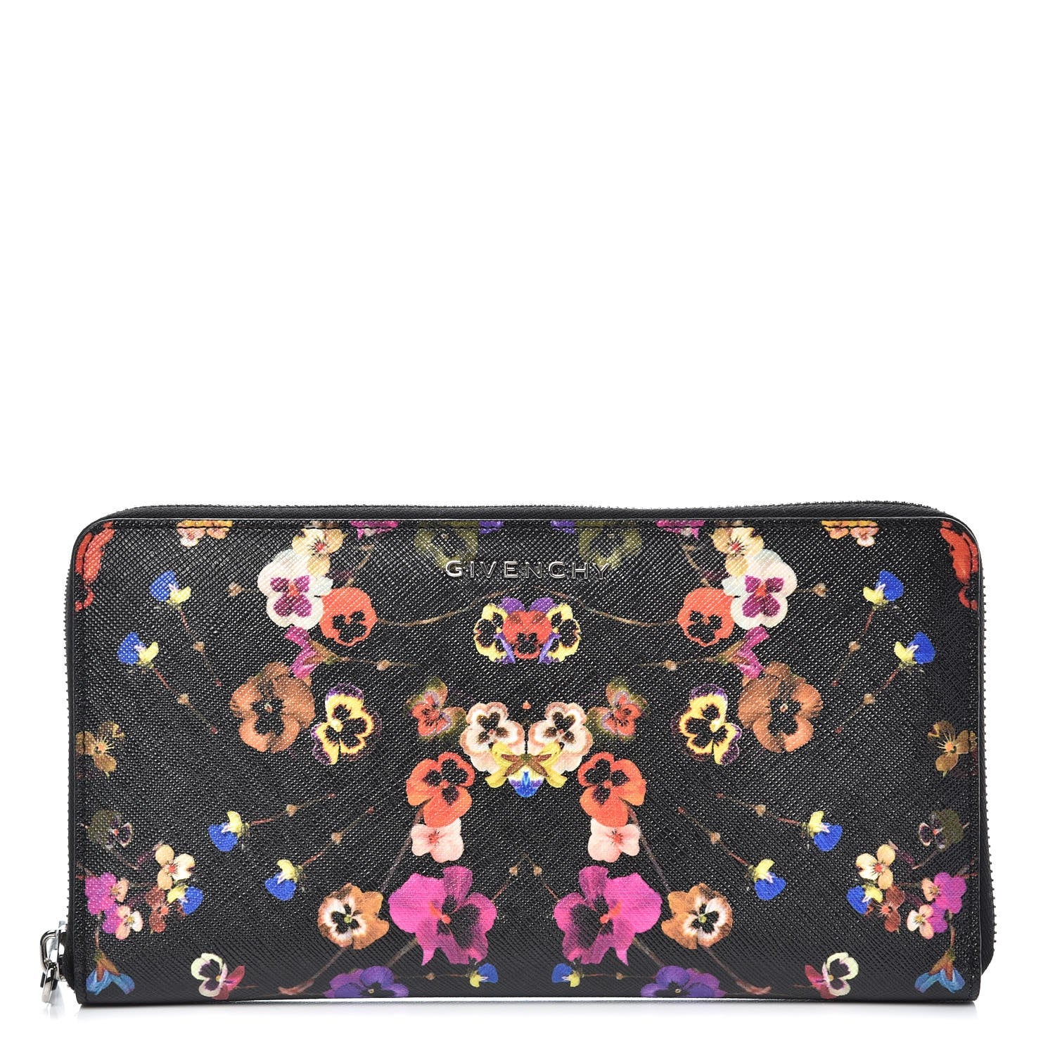 Givenchy Textured Coated Canvas Pansy Print Travel Zip Around Wallet Multicolor 1 of 7