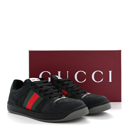 Gucci Calfskin Nylon GG Monogram Calfskin Web Mens Screener Sneakers 8.5 Black 10 of 10