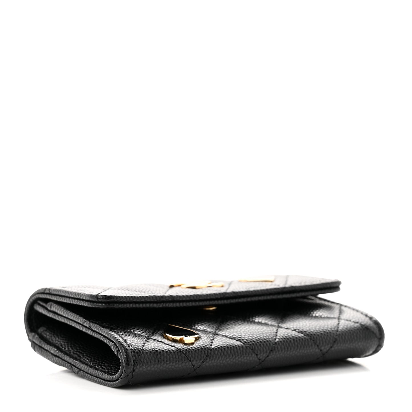 Caviar Quilted Enamel Coco Casino Flap Card Holder Wallet Black