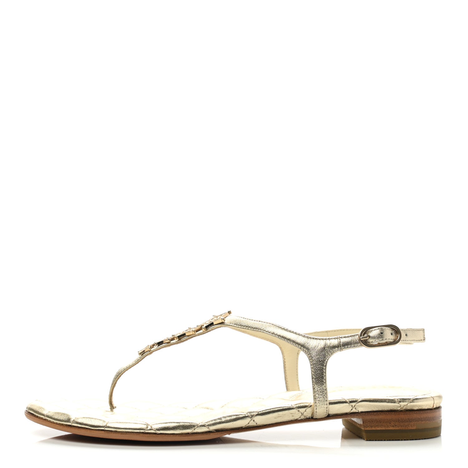 Chanel Metallized Lambskin Paris Dallas Quilted Star CC Thong Sandals 37 Light Gold 1 of 8