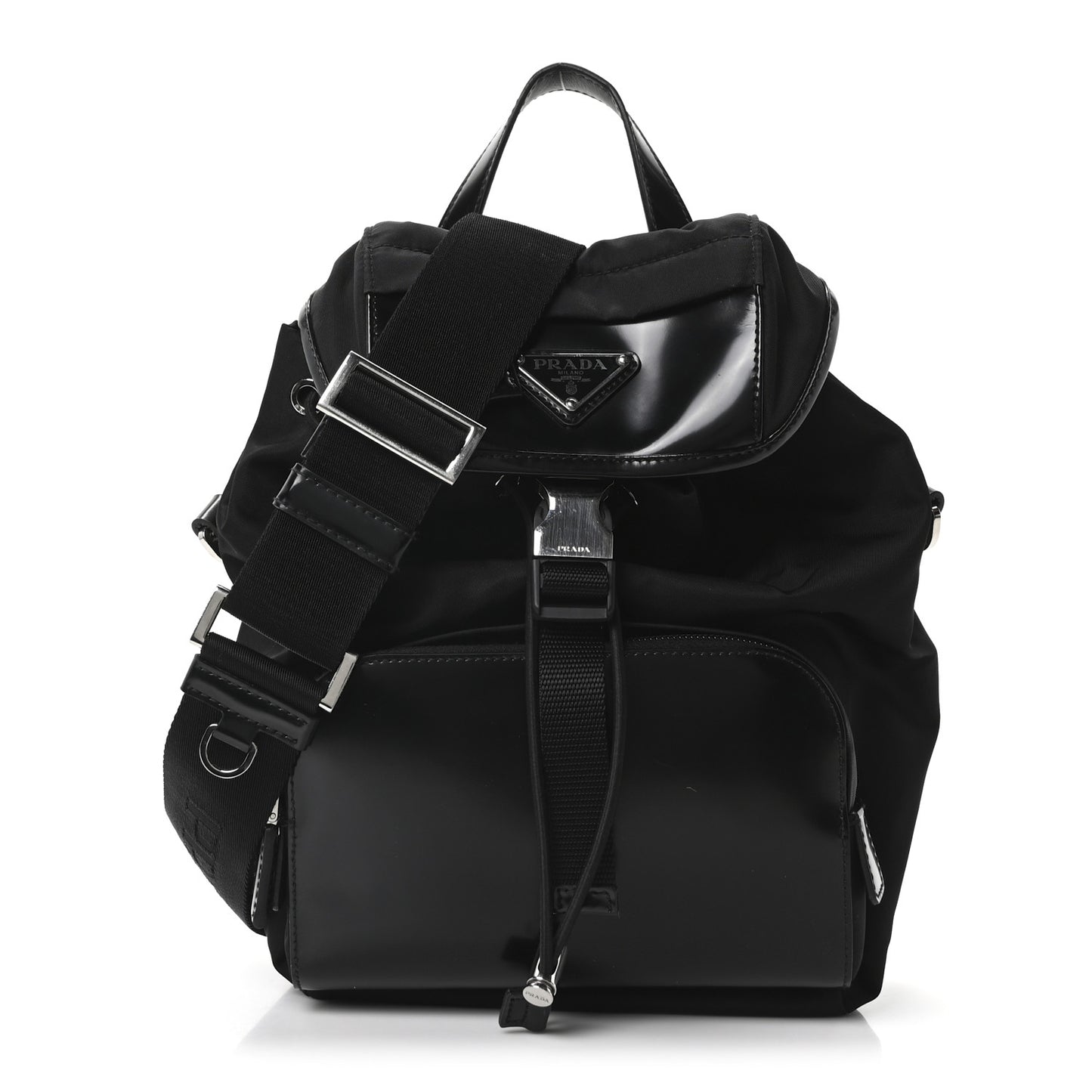 Nylon Brushed Calfskin Mini Sling Backpack  Black
