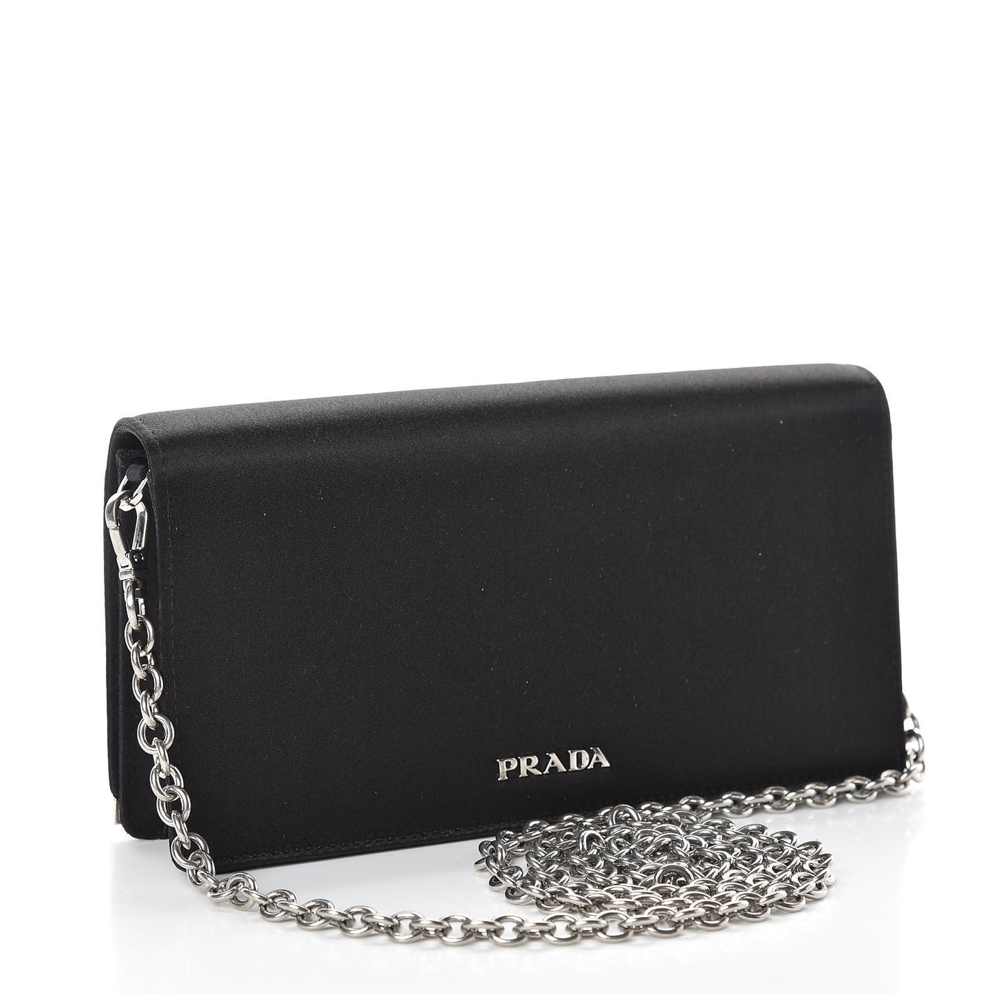 Satin Crystal Chain Wallet Black