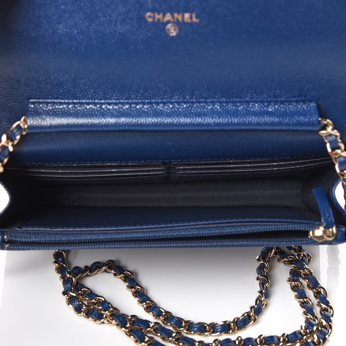Caviar Quilted Wallet On Chain WOC Navy Blue