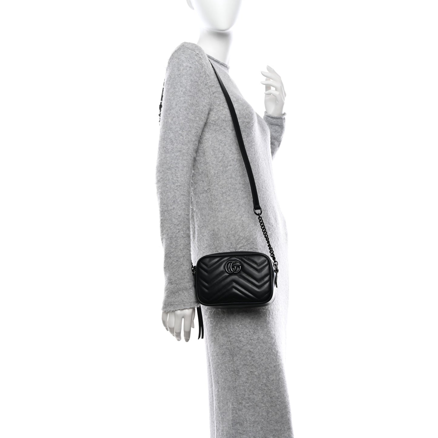 Calfskin Matelasse Monochrome Mini GG Marmont Chain Shoulder Bag Black