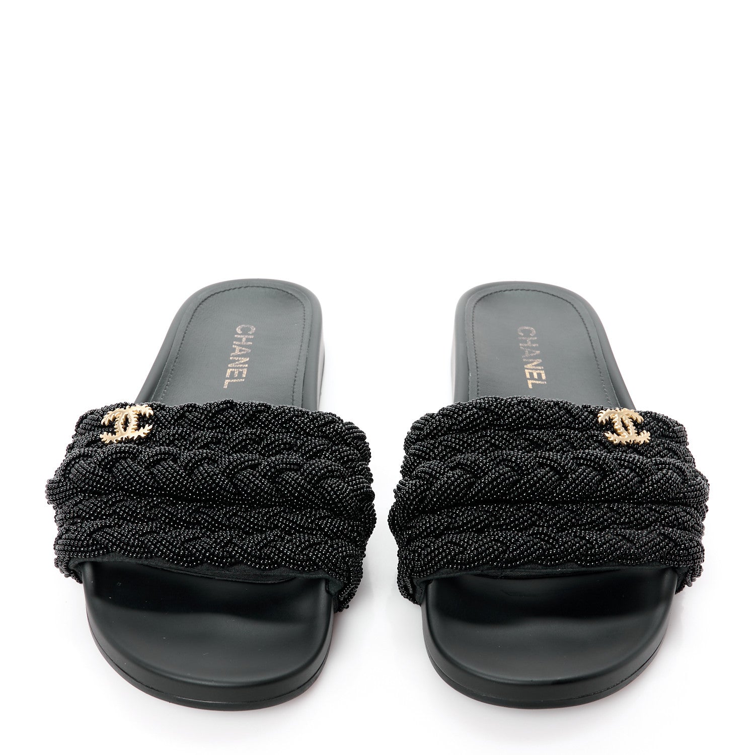 Chanel Lambskin Pearl Beaded Woven Slides 41 Black 4 of 17