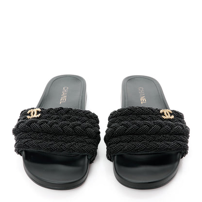 Chanel Lambskin Pearl Beaded Woven Slides 41 Black 4 of 17
