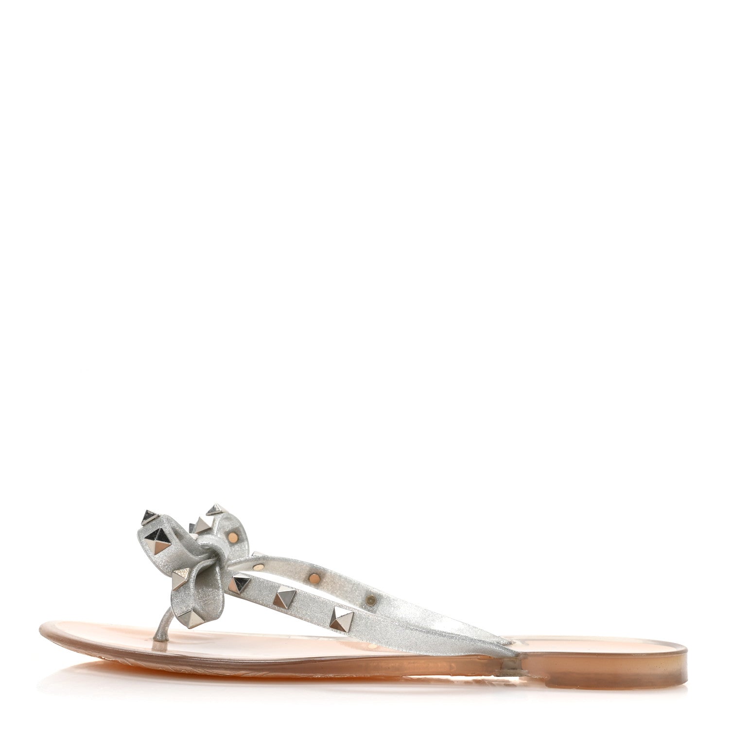Valentino Garavani PVC Jelly Glitter Rockstud Bow Thong Sandals 39 Silver 1 of 8