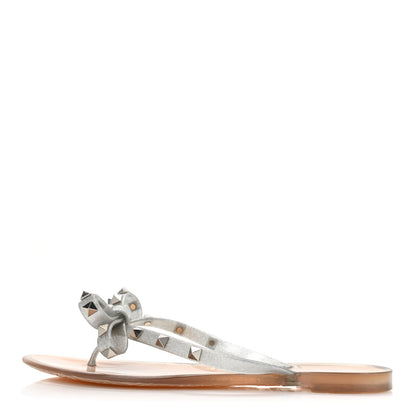 Valentino Garavani PVC Jelly Glitter Rockstud Bow Thong Sandals 39 Silver 1 of 8
